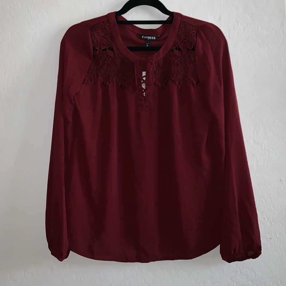 Maroon long sleeve blouse from Express
